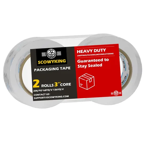 Miniatura 8 de 2 rollos de cinta de embalaje transparente, 4,7 cm x 62 m, 0,07 mm de grosor - Cinta de envío resistente para mudanzas, sellado de cajas, embalaje