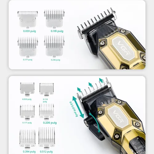 Miniatura 4 de VGR Cortadora de pelo profesional para hombres, juego de cortapelos y recortadoras inalámbricas, kit de corte de pelo para hombre con 10 peines Verde