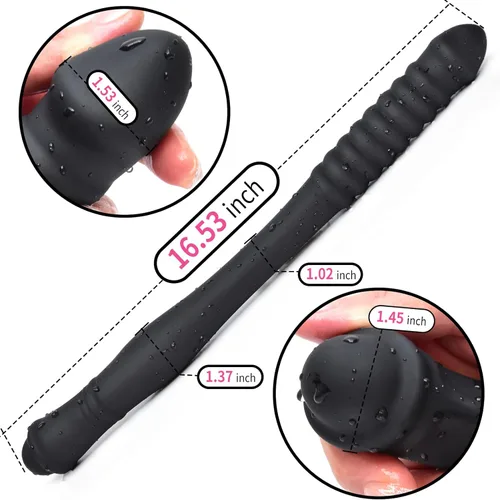 Miniatura 2 de Consolador de doble extremo de 16.53 pulgadas Dong acanalado Butt Plug con glande para estimulación anal de la vagina de doble cara pene pene