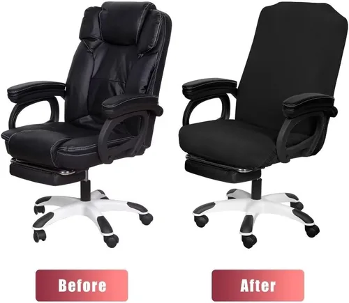 Miniatura 7 de SARAFLORA Paquete de 2 fundas para sillas de oficina, fundas elásticas para sillas de escritorio, fundas extraíbles para silla de oficina con Negro