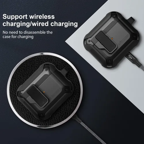 Miniatura 6 de Nillkin AirPods Pro - Funda protectora de cuerpo completo con llavero de metal, a prueba de golpes, para AirPods Pro 2019, color negro
