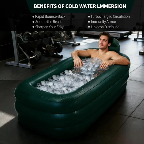 Miniatura 3 de Bañera Portátil para Adultos con Tapa, Bañera Inflable para Baño de Hielo, Baño de Hielo Ovalado Grande con Almohada, 62.2x37.4x17.72 pulgadas
