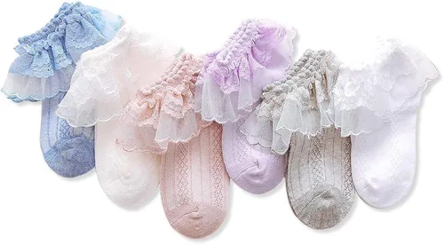Miniatura 2 de Juebm Infant Baby Girls Ruffle Socks Toddler Dress socks,Pack of 356 Baby Frilly Lace Ankle Socks