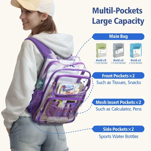 Miniatura 3 de F-color - Mochila transparente grande, bolsa transparente de PVC resistente para estadio y escuela
