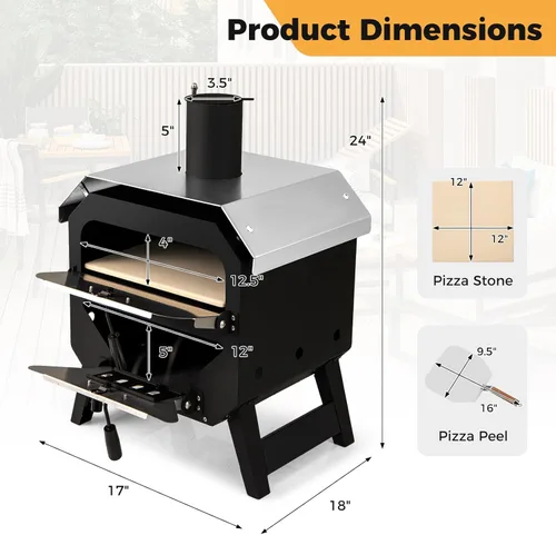 Miniatura 3 de Happygrill Horno de Pizza para Exteriores, Estufa de Pizza Portátil de 12" de leña con Piedra para Pizza, Pala para Pizza y Funda de Tela Oxford