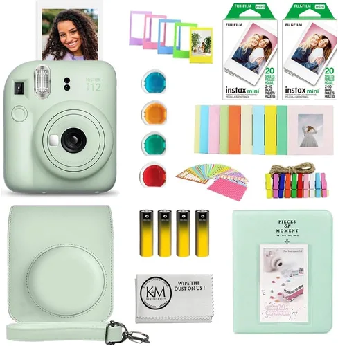 Fujifilm Instax Mini 12 - Cámara de película instantánea | Verde menta Incluye película instantánea Fujifilm Instax Mini | 40 exposiciones + paquete