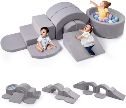 Miniatura 12 de Rinnebbit Bloques de escalada de espuma para niños pequeños, juego de 5 piezas para escalar túneles y gatear, juego de actividades en interiores