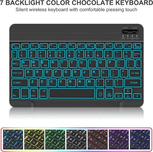 Miniatura 2 de KVAGO Funda para iPad (A16) de 11ª y 10ª generación con teclado, teclado desmontable inalámbrico retroiluminado de 7 colores, funda de teclado folio