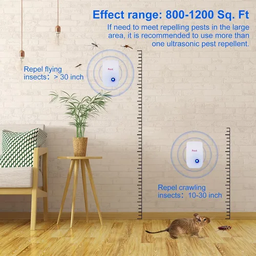 Miniatura 6 de Paquete de 8 repelentes ultrasónicos de insectos y plagas, repelente de mosquitos para interiores, repelente de ratones, asesino de cucarachas