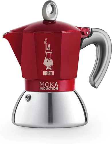 Bialetti Nueva cafetera de inducción Moka Moka, 4 tazas, 5.1 fl oz, aluminio, rojo, compatible con bandeja de inducción y estufa de gas: hecho en