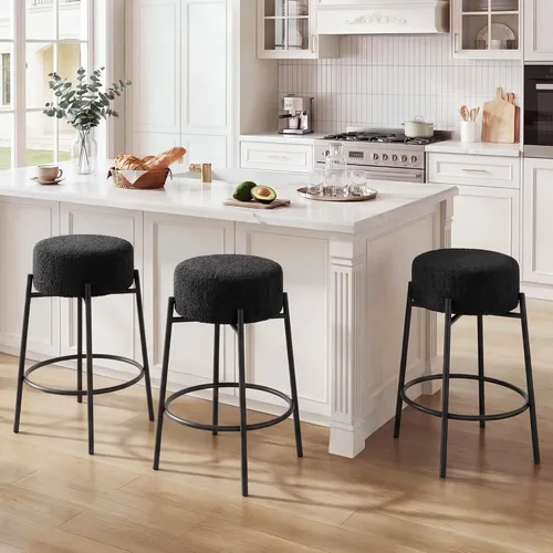 Miniatura 6 de Boucle - Juego de 2 taburetes de mostrador sin espalda, modernos taburetes de bar giratorios con asiento redondo y patas de metal, silla de altura