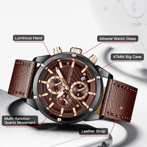Miniatura 3 de Reloj de pulsera casual para hombre multifuncionalimpermeableluminosocalendario correa de cuero para hombre