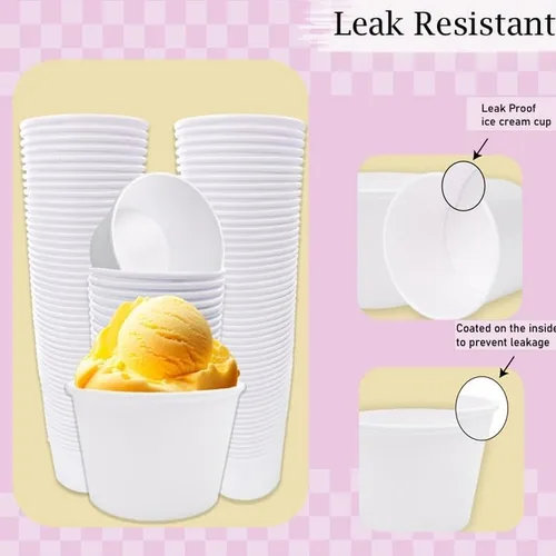 Miniatura 4 de 300 tazas de helado de papel blancas de 8 onzas, taza de helado desechable de 8 onzas, vasos de postre de papeles, tazas de papel para helados