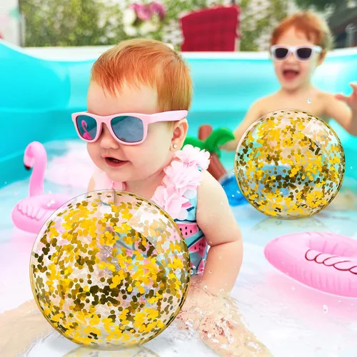 Miniatura 6 de Zhanmai 20 piezas mini bolas de playa con purpurina de 8 pulgadas a granel, inflables transparentes para piscina, playa, regalos de fiesta de verano