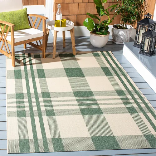 Miniatura 45 de SAFAVIEH Alfombra Lavable para Exteriores Colección Courtyard - 2'3" x 4', Beige y Azul, Patrón a Cuadros, No Desprende Pelusa y Fácil Limpieza