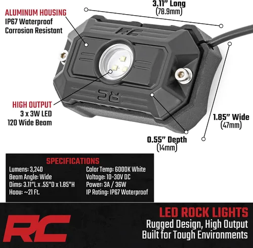 Miniatura 3 de Rough Country Cápsulas de Luz LED Deluxe para Rocas con Kit de Montaje 4 Cápsulas - 70980, Blanco