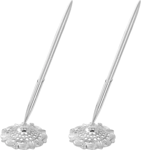 Miniatura 8 de jiebor Juego de 2 bolígrafos de boda dorados y soporte de metal para bolígrafo de escritorio de firma para libro de invitados, compromiso, negocios