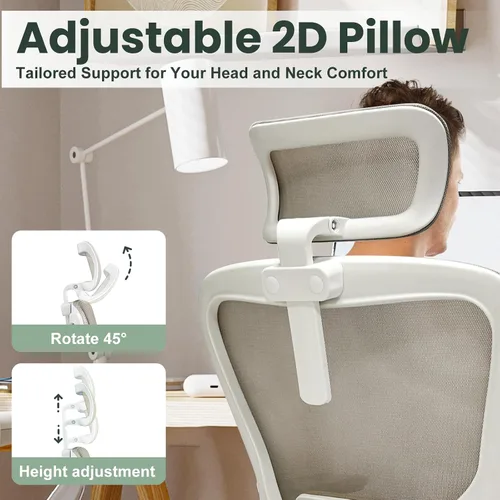 Miniatura 8 de Silla de oficina ergonómica - Silla de oficina de malla de 159 kg con soporte lumbar ajustable, silla de computadora de respaldo alto con Caqui