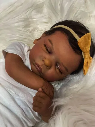 Miniatura 2 de Angelbaby Muñecas de bebé realistas afroamericanas Reborn de 19 pulgadas con vida como dormir recién nacido, muñeca de silicona real de piel marrón