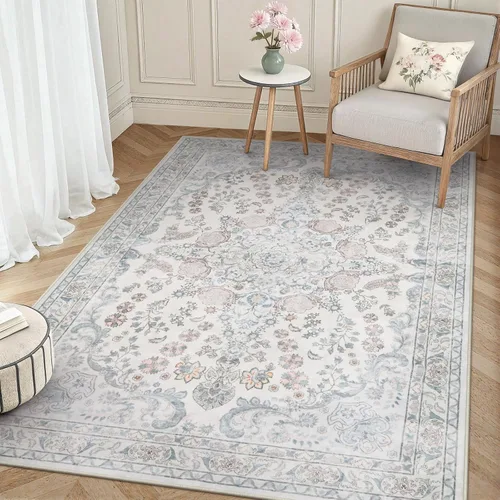 Miniatura 39 de Wonnitar Alfombras rosas para dormitorio, niñas, guardería, alfombra lavable con estampado floral de 5 x 7 pies, bohemio, ultrafina, antideslizante