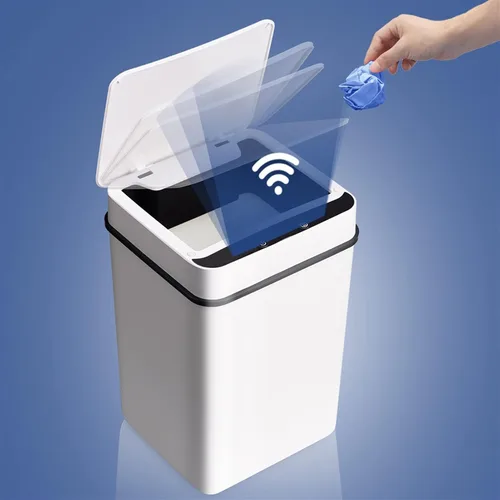 Miniatura 3 de BONAD Basurero de cocina de 12 litros de inducción para dormitorio, sala de estar, baño con tapa, papelera para el hogar, papelera automática