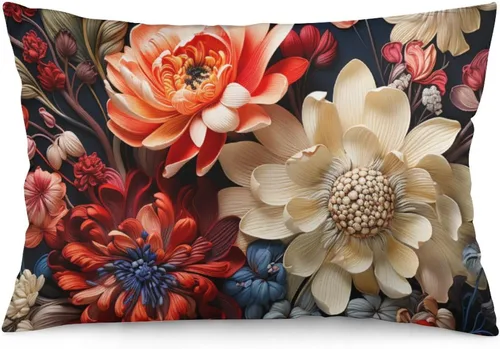 Miniatura 25 de Fundas de almohada florales azules de 12 x 20 pulgadas para primavera y verano, funda de cojín decorativa con cremallera, fundas de almohada