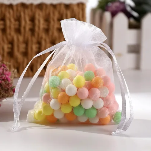 Miniatura 4 de ENNIYU Bolsas de organza transparente, bolsas de recuerdo de fiesta de boda de 3 x 4 con cordón, bolsas de regalo de malla blanca para regalos Blanco