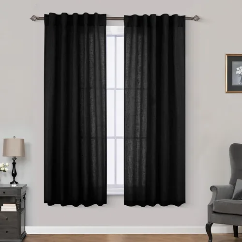 Miniatura 35 de Cortinas de lino azul claro de 90 pulgadas de largo para sala de estar, dormitorio de niñas, guardería, decoración acogedora de verano, bolsillo