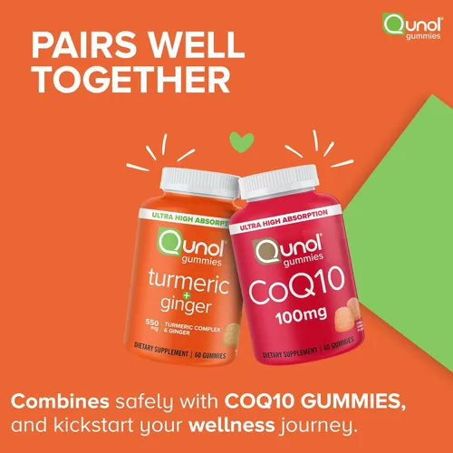 Miniatura 5 de Gomitas de cúrcuma y jengibre, gomita Qunol con 500 mg de cúrcuma + 50 mg de jengibre, suplemento de apoyo articular, tumérica y jengibre de ultra
