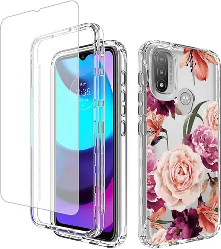 Funda para Moto E20/Moto E30/Moto E40, XT2155 XT2158 con protector de pantalla de vidrio templado, funda protectora de cuerpo completo con patrón