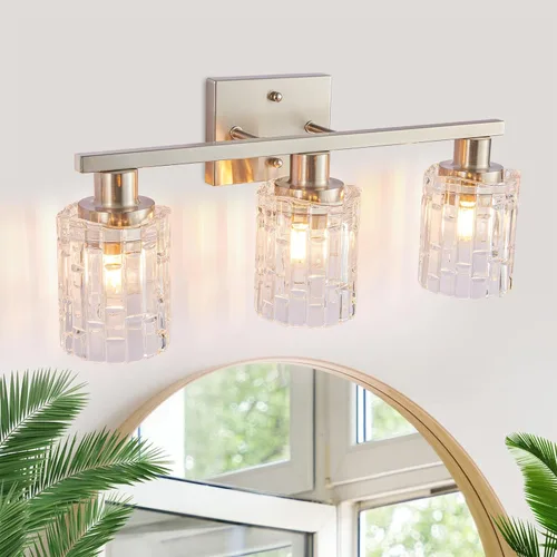 Miniatura 14 de 2 luces de tocador de baño de oro cepillado sobre el espejo, iluminación moderna de tocador con pantalla de cristal de cristal, accesorios