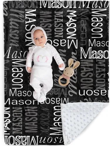 Miniatura 27 de Manta de bebé personalizada, diseño de nombres personalizados, manta de felpa suave con respaldo de puntos de doble capa para niños y niñas, Color01