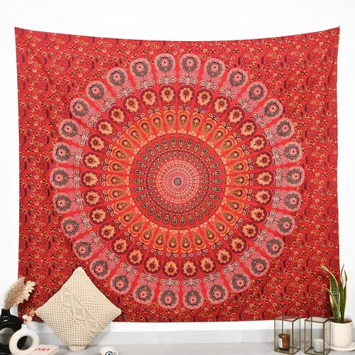 Miniatura 20 de RAJRANG Tapiz de Mandala de Pavo Real Hippie para Colgar en la Pared 90 x 84 pulgadas Tapices Decorativos Trippy Bohemios Indios Hechos a Mano