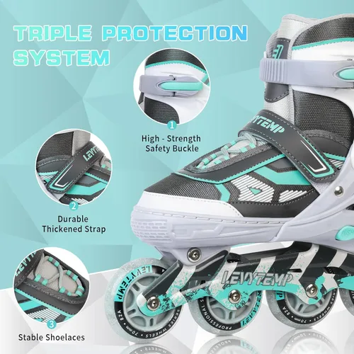 Miniatura 3 de Patines en línea ajustables para niños y adultos, patines al aire libre para principiantes con todas las ruedas iluminadas para niñas, niños, gris