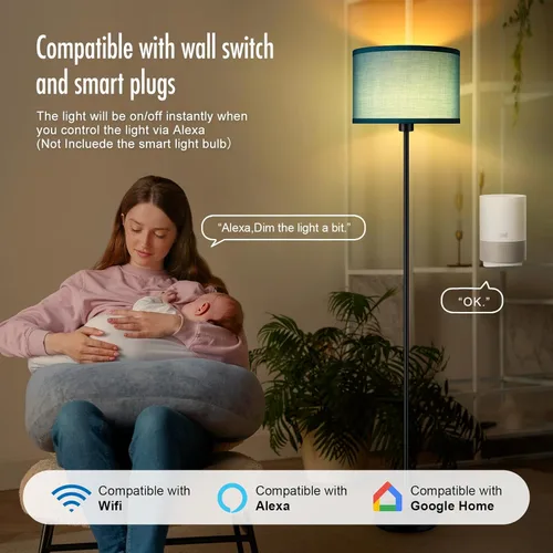 Miniatura 5 de Lámpara de pie negra, lámpara de pie LED de 58 pulgadas de alto, lámparas de sala de estar simples con pantalla, interruptor de pedal de pie