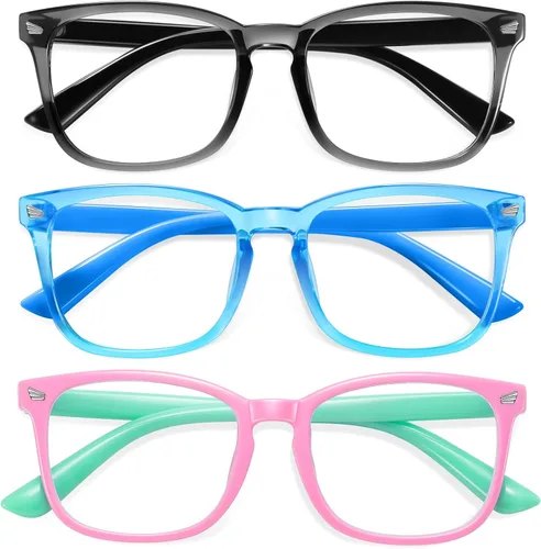 Miniatura 15 de Okany Gafas de luz azul para niños, paquete de 3 gafas de bloqueo de luz azul para niñas y niños, gafas de pantalla de juegos de computadora, Gris