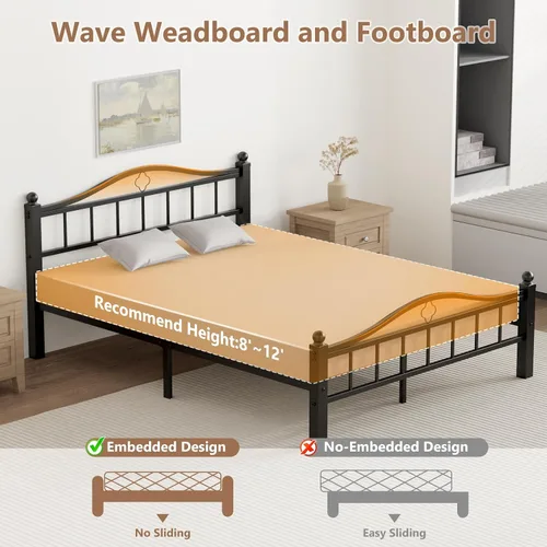Miniatura 6 de Marco de cama de metal tamaño Queen con cabecero, diseño sin ruido y almacenamiento debajo de la cama, marcos de cama resistentes de tamaño Queen