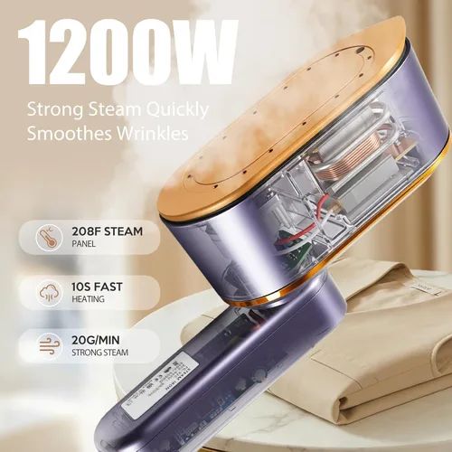 Miniatura 3 de Vaporizador portátil de viaje para ropa de 1200 W, potente vaporizador y plancha 2 en 1, calor rápido de 10 segundos, 4 modos con pantalla LED