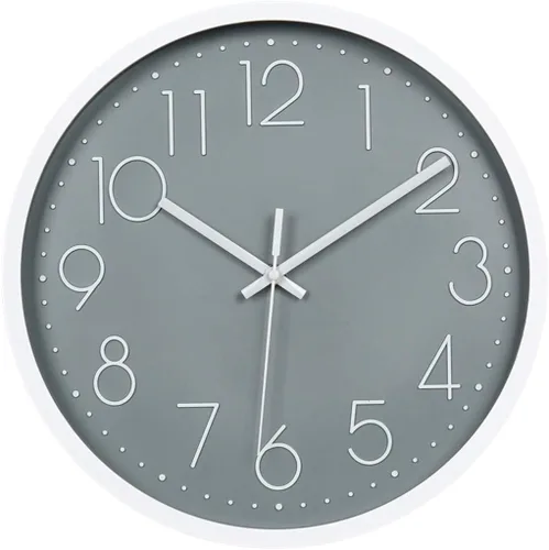 Topkey Reloj de pared de 12 pulgadas silencioso sin tictac, reloj de pared redondo decorativo para sala de estar, dormitorio, cocina (batería no Gris