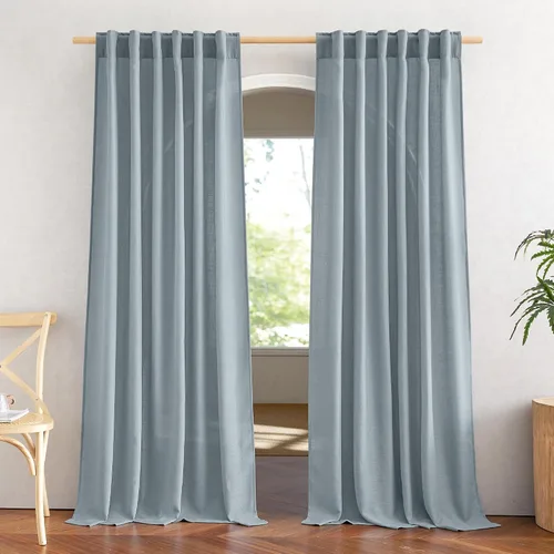 Miniatura 69 de NICETOWN Cortinas de lino semitraslúcidas para dormitorio, bolsillos para barra y pestaña trasera, tratamientos de ventana transparentes de lino