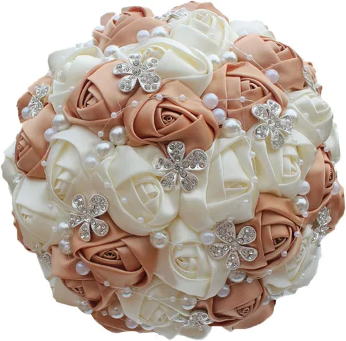 Miniatura 7 de S_SSOY Ramos artificiales hechos a mano con diamantes de imitación de perlas de seda para dama de honor, para novia, ramo de boda con flor