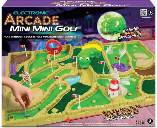 Ambassador Games: Electronic Arcade Mini Golf - Área de juego gigante de 26 x 16.5, campo de mesa de 9 hoyos, 5 obstáculos móviles, adultos y niños