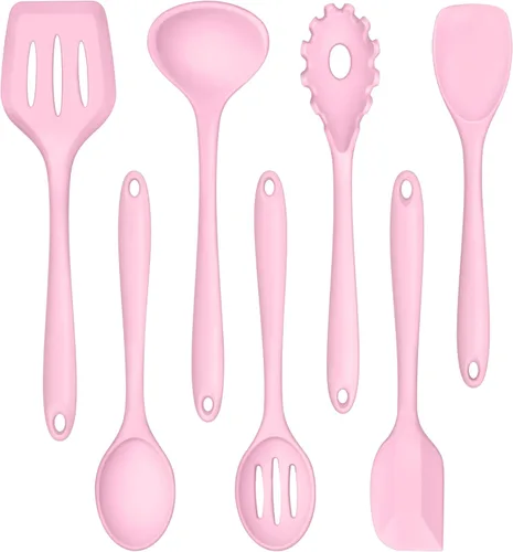Miniatura 8 de TeamFar Utensilios de cocina, 7 piezas de utensilios de cocina de silicona para hornear, utensilios de cocina antiadherentes con cucharón, espátula