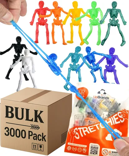 Miniatura 10 de UpBrands Recuerdos de fiesta de Halloween – 48 juguetes de esqueleto elásticos – Relleno de bolsas de golosinas sin dulces, mini esqueleto aterrador