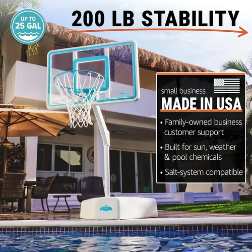 Miniatura 3 de Dunn-Rite Splash & Shoot, aro de baloncesto ajustable para piscina al aire libre con altura variable, pelota, base y borde de acero inoxidable de 18