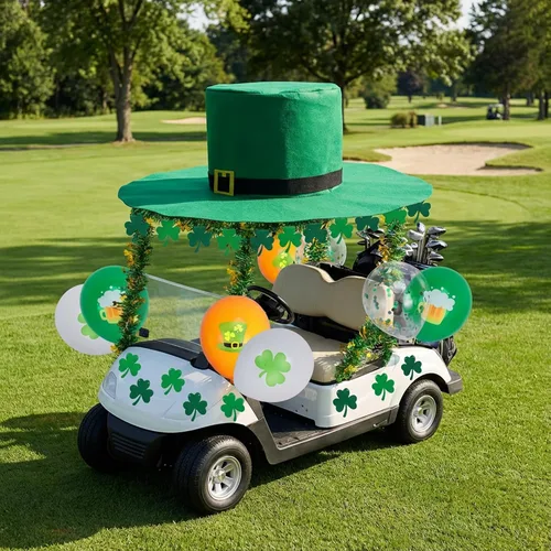 Miniatura 4 de Kit de decoración de coche de desfile del día de San Patricio, decoración de flotador de carrito de golf irlandés, sombrero gigante de San Patricio