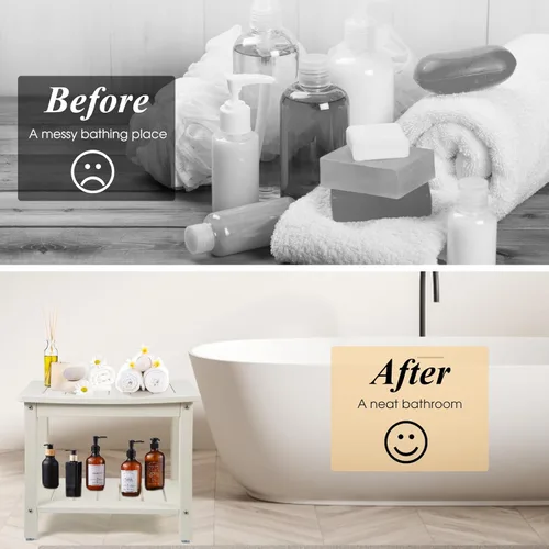 Miniatura 5 de Apolimi Banco de ducha HDPE, taburete de ducha con estante de almacenamiento, taburete de spa de 2 niveles para ducha interior, asiento de ducha