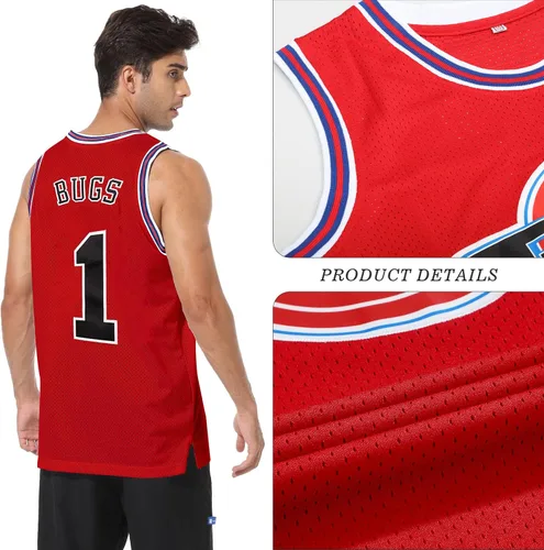 Miniatura 3 de Jersey de baloncesto para hombre Lola#10 Bugs#1 camisetas de película espacial de los años 90 para Halloween, hip hop, ropa de fiesta deportiva