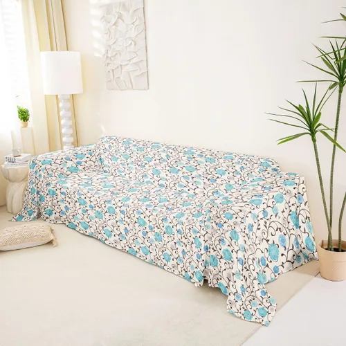 Miniatura 2 de Erosebridal Funda de sofá floral de 71 x 91 pulgadas, diseño de loto, antideslizante, acuarelas, diseño de hojas de flores azules, con pintura