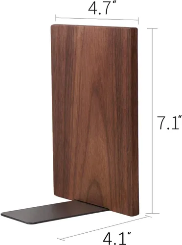 Miniatura 6 de Muso Wood Extremos de libros hechos a mano de nogal, sujetalibros antideslizantes para estantes, extremos grandes y resistentes para libros pesados